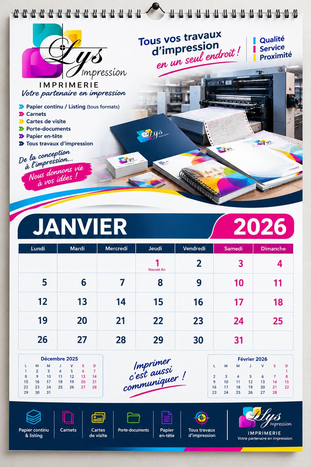 Calendrier mural personnalisé Lys Impression